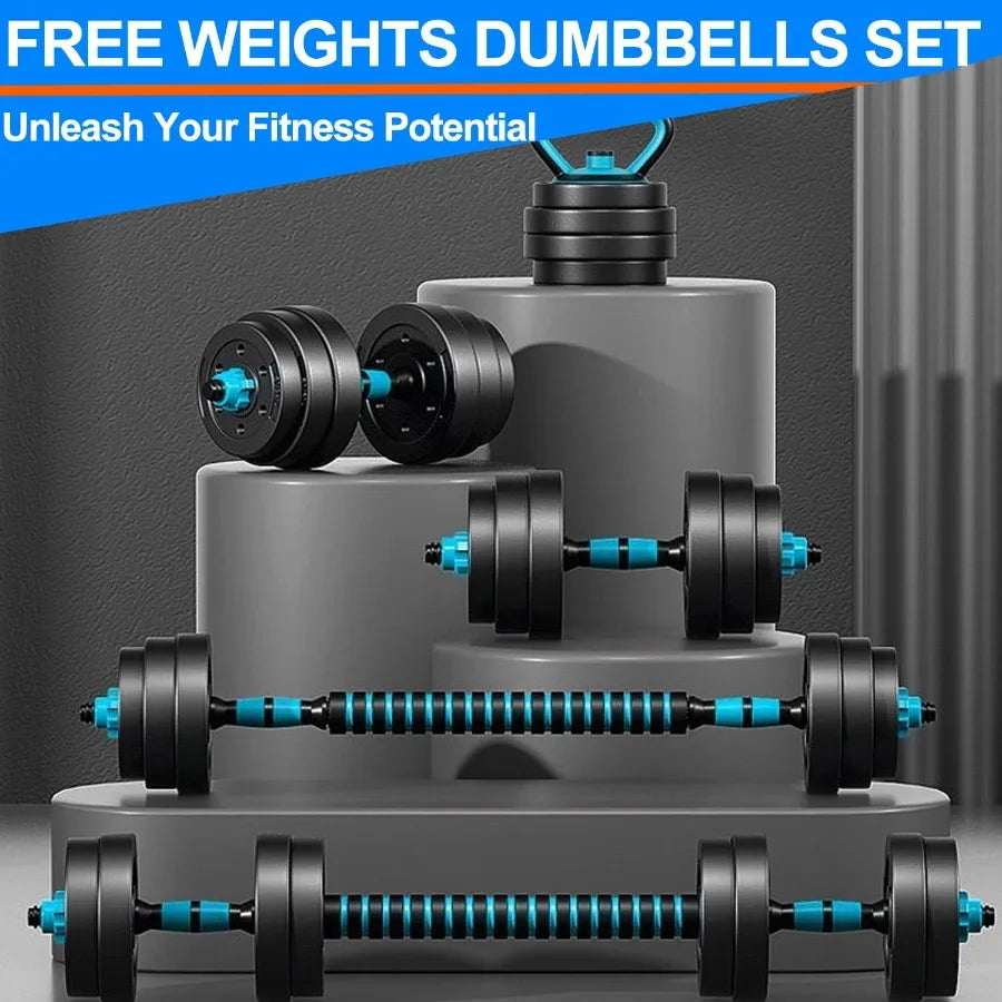 Adjustable Dumbbells Kettlebell Set With Push Up Stand And Barbell
