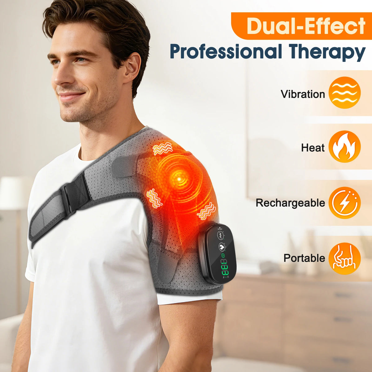 Cordless Electric Heating Shouder Massager Brace, 3 Heat & Vibration Thermal Cervical Muscel Relax, Shoulder Warmer Massage Belt