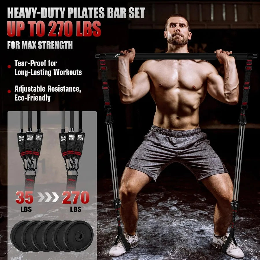 Pilates Bar Kit With Resistance Bands For Full Body Strength