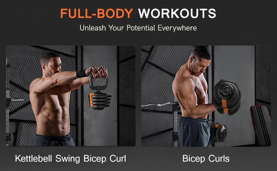 KERDOM Adjustable Dumbbell Set With Barbell Kettlebell Stand