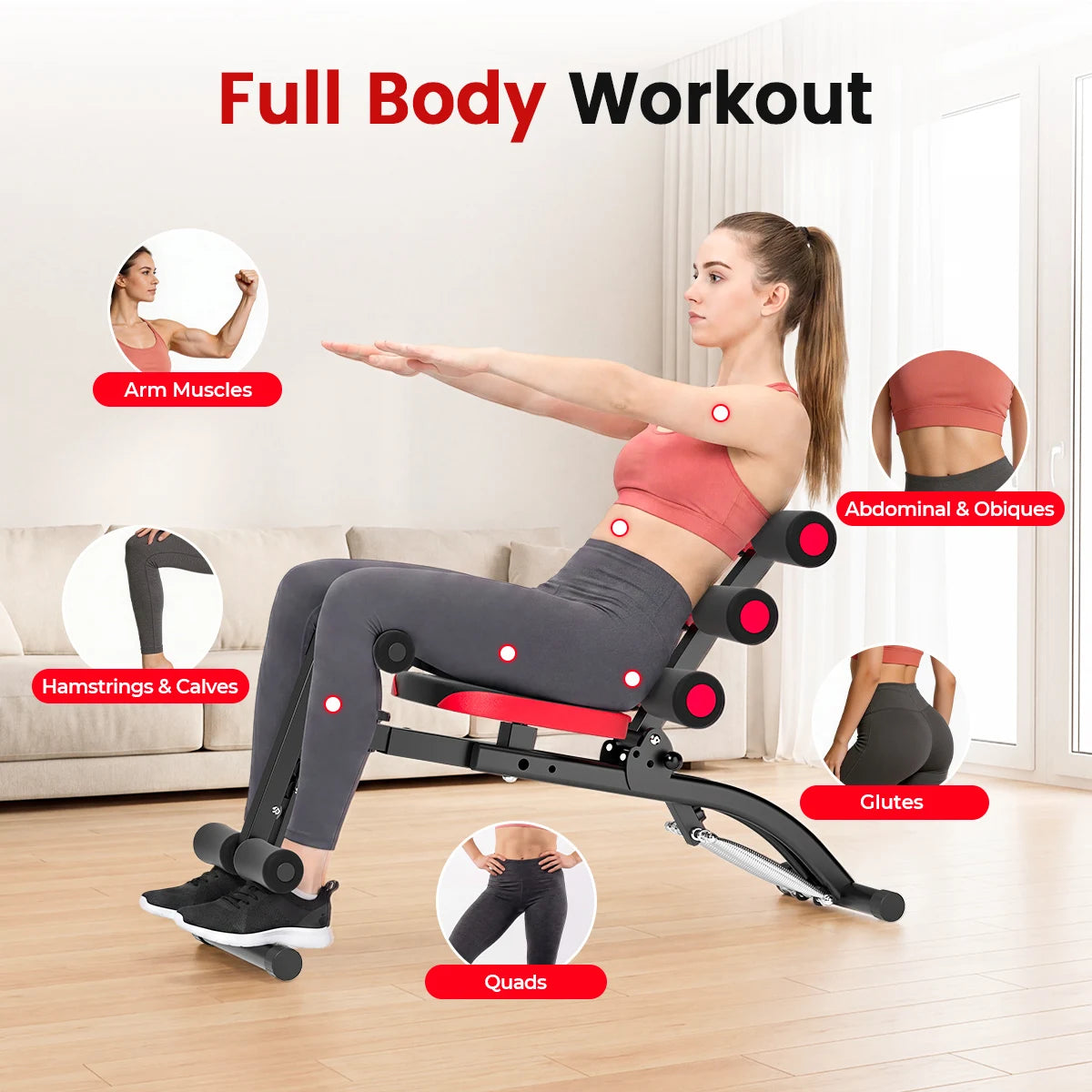 6 In 1 Adjustable Ab Workout Bench Foldable Home Gym