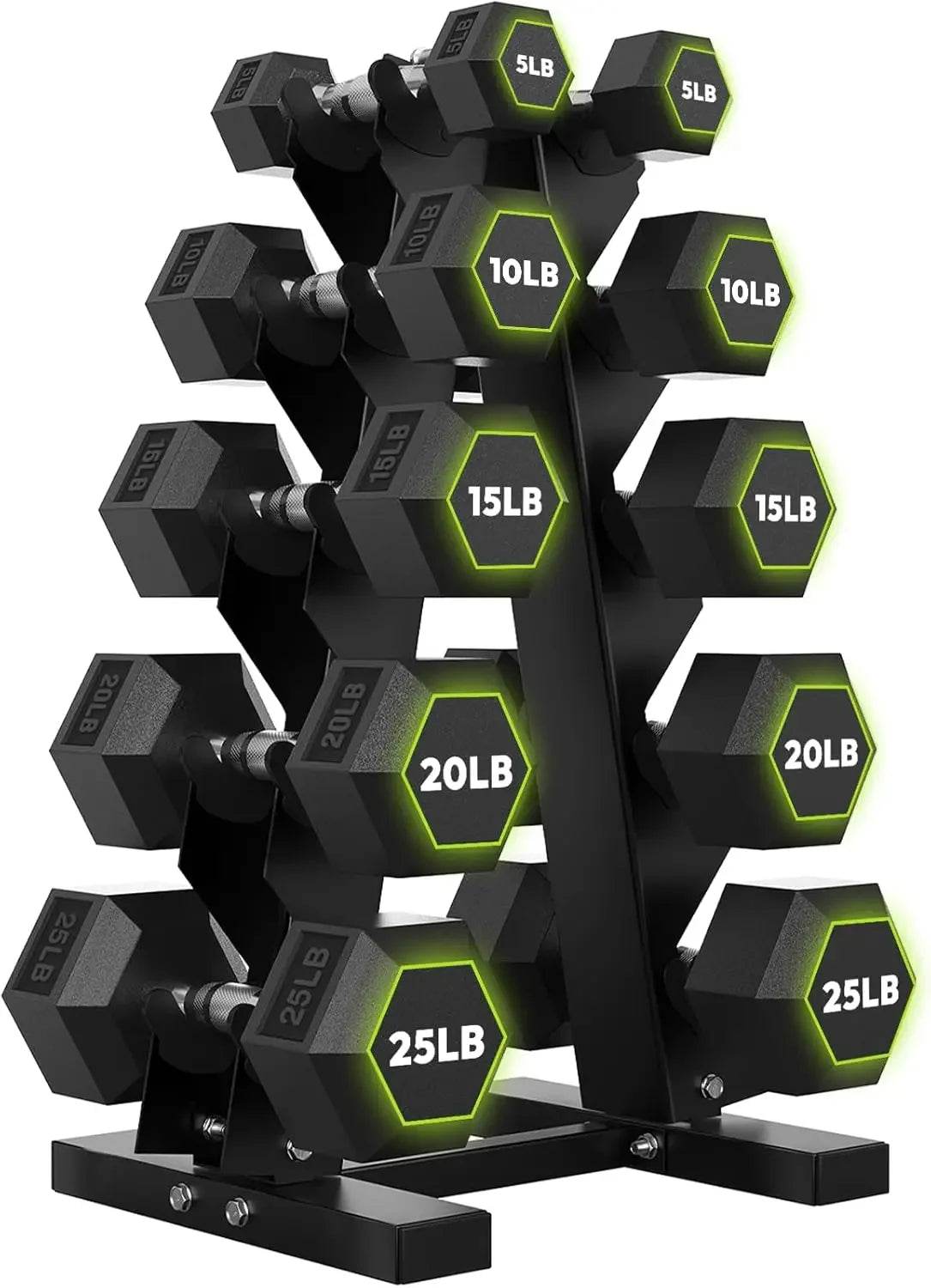 HANDBODE Rubber Coated Hex Dumbbell Set With Rack 100-550 Lb