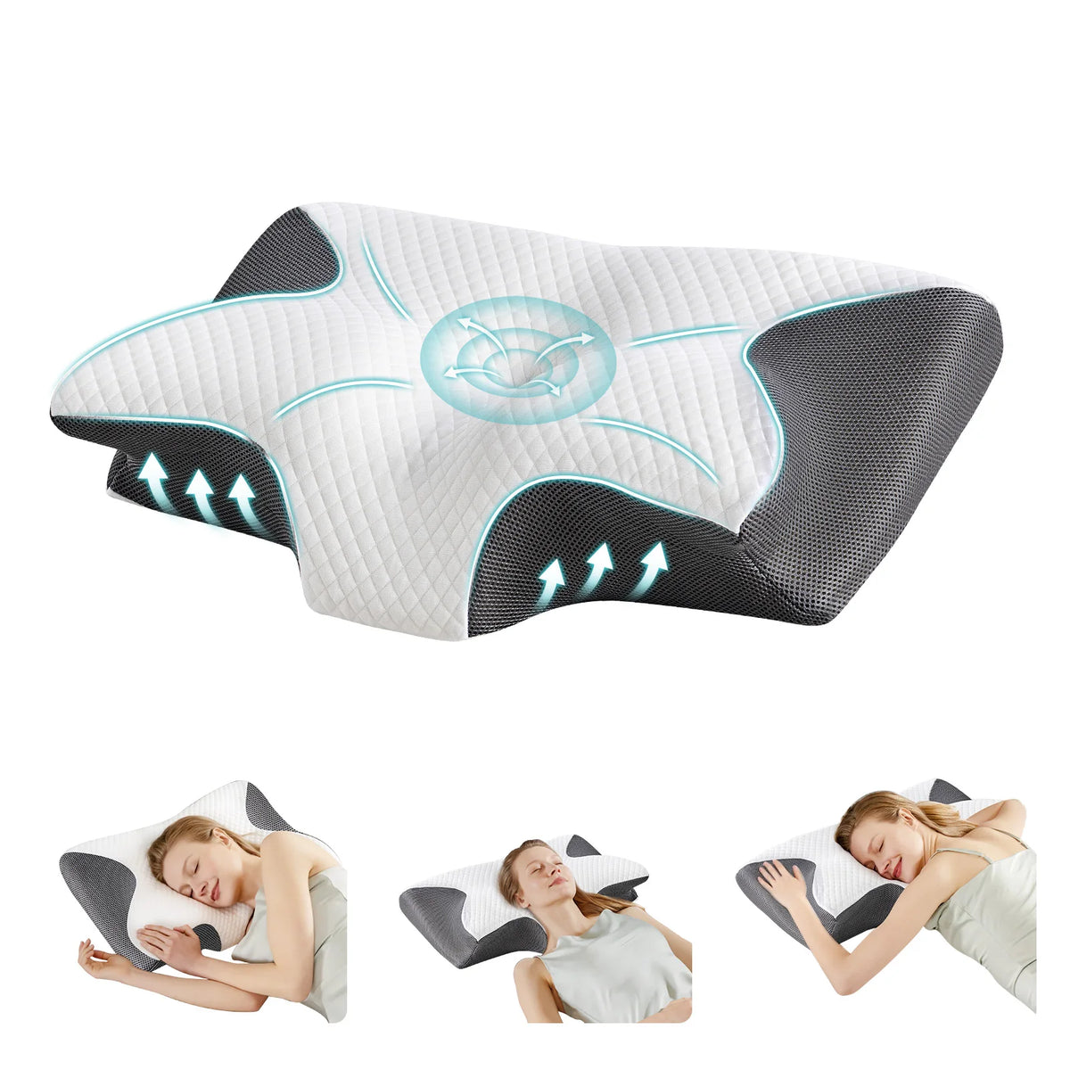 JHK Ergonomic Memory Foam Cervical Neck Pillow with Cooling Case