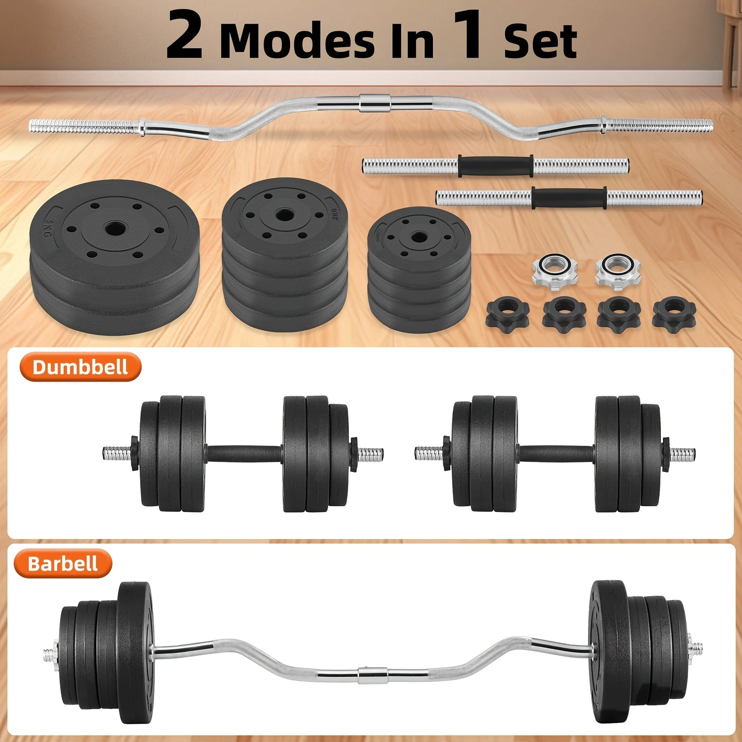 FITVIDS 2In1 Barbell Set With Curl Bar And Weights
