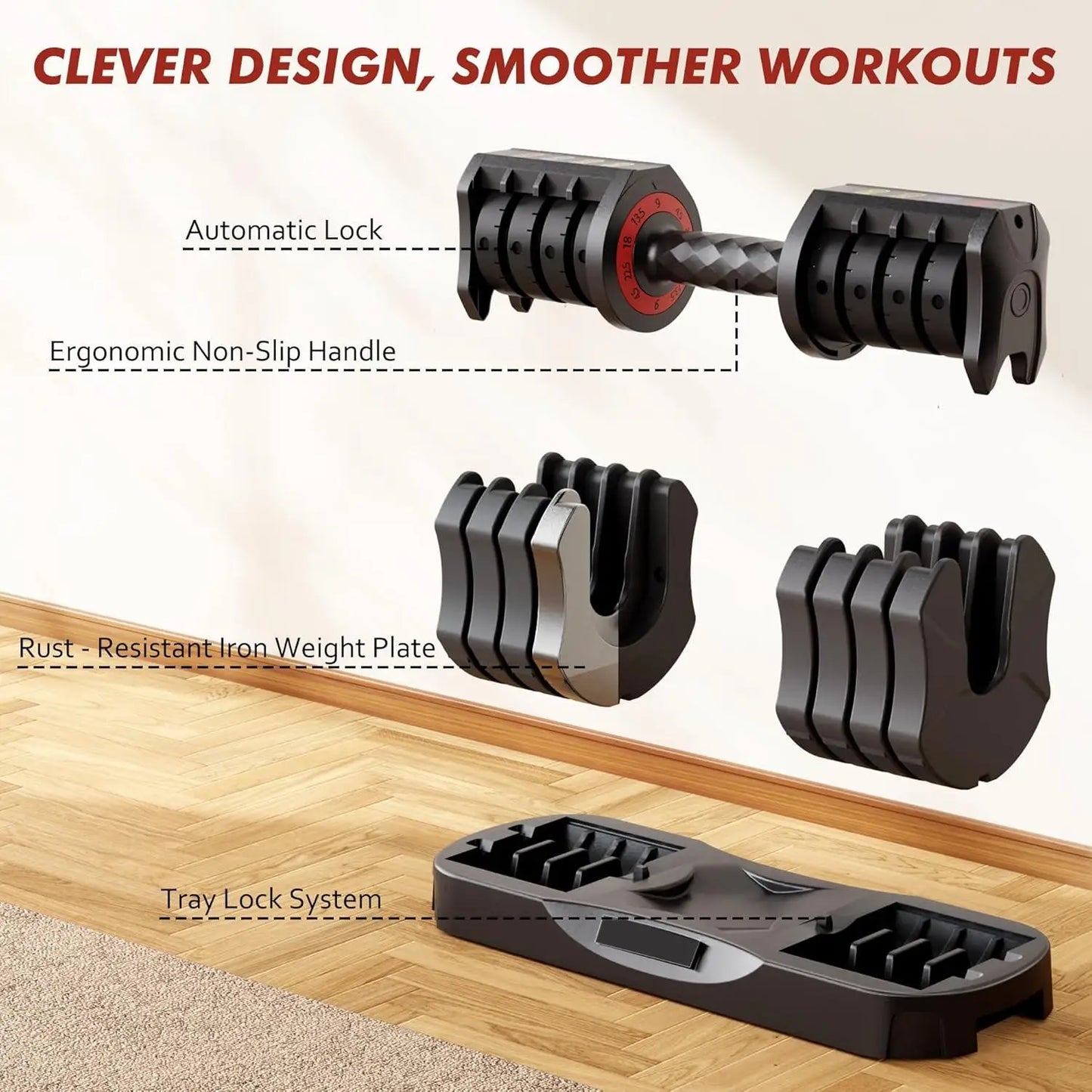 Five-In-One Adjustable Dumbbell Set Compact Home Gym