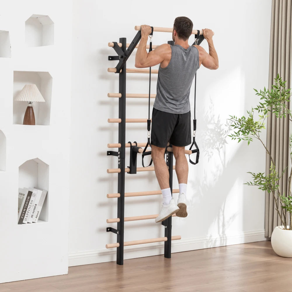 Wall Mounted Swedish Ladder Stall Bar With Adjustable Training Attachments