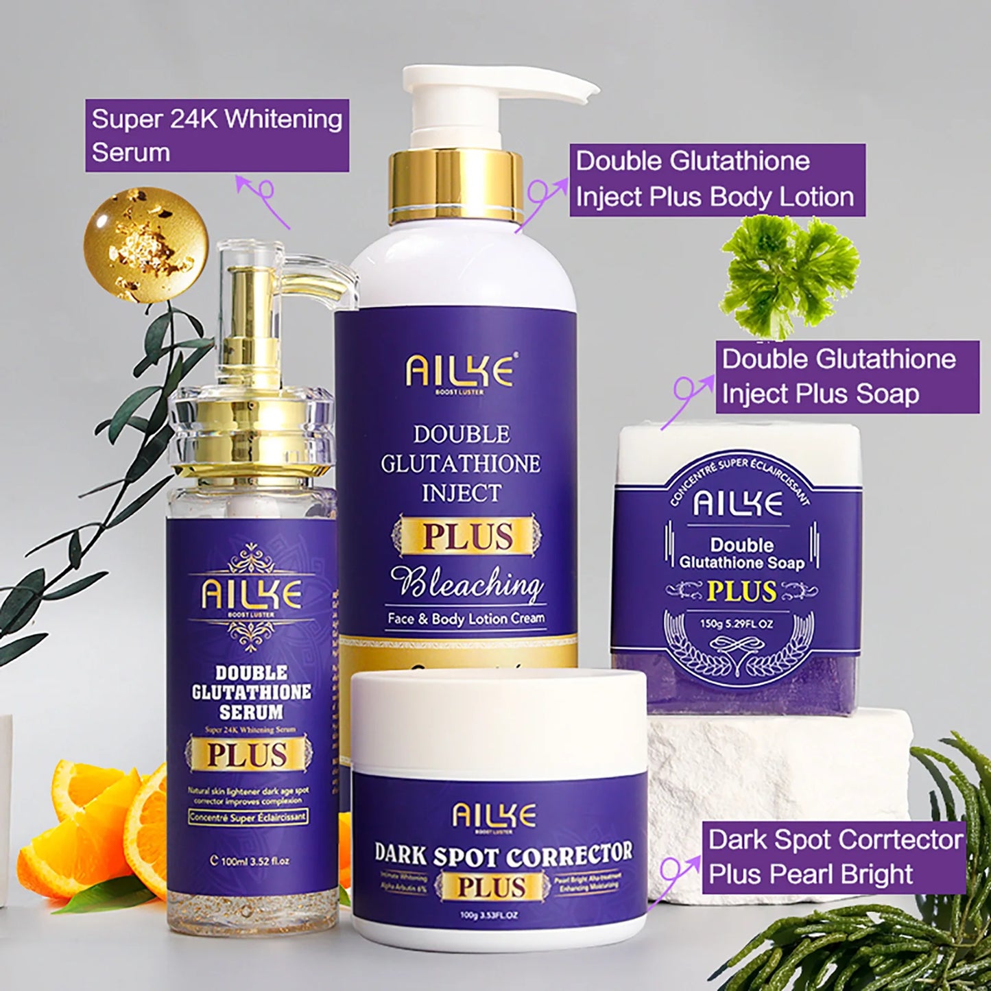 AILKE Glutathione Plus Skin Care Set Advanced Antioxidant Brightening LotionFormulation
