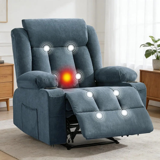 Oversized Recliner Chair With Massage And Heat Cup Holders StoragePocket