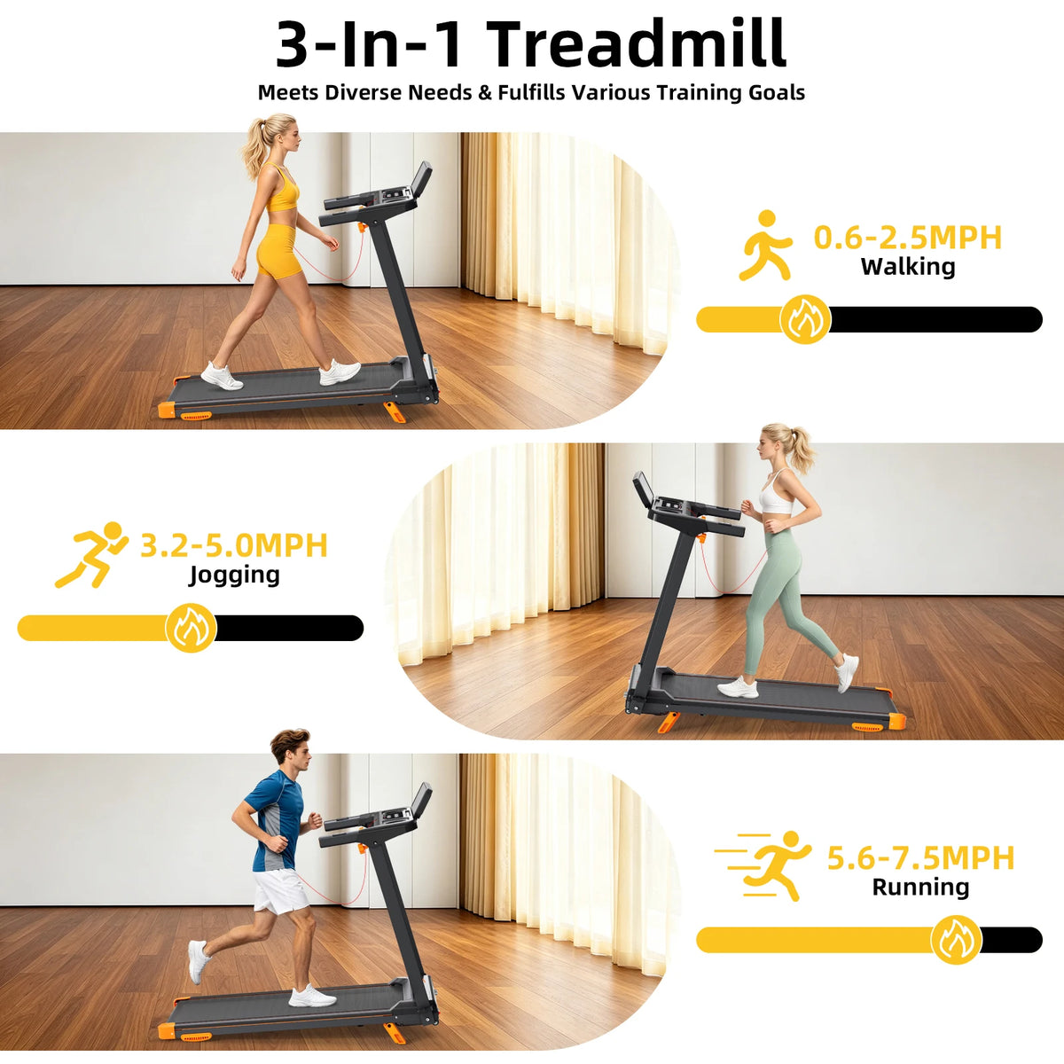 Quiet Foldable Walking Pad Treadmill With Incline And HIIT Programs