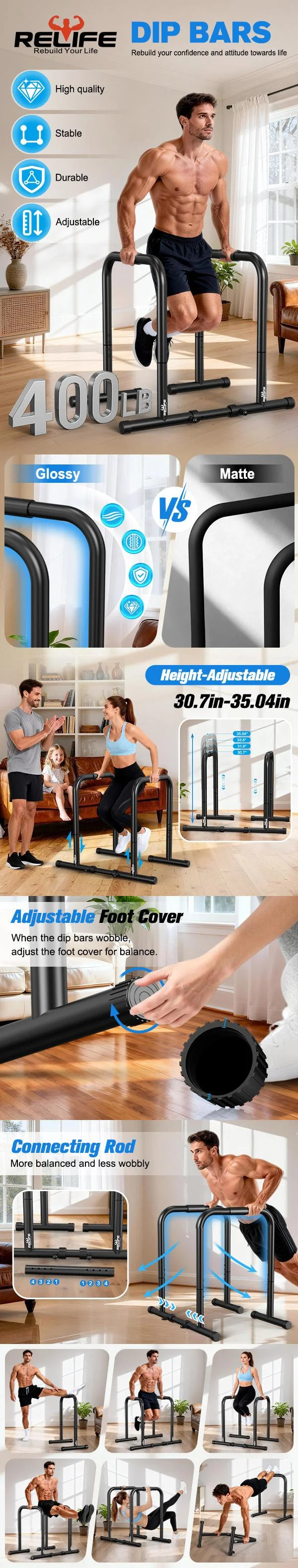 Adjustable Dip Bar Station For Home Gym Strength Training