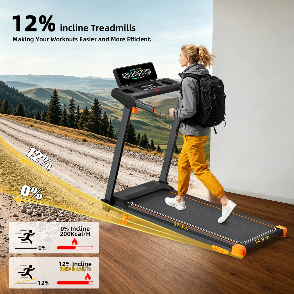 Quiet Foldable Walking Pad Treadmill With Incline And HIIT Programs
