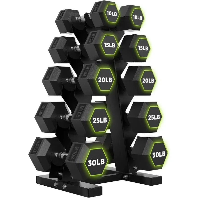 HANDBODE Rubber Coated Hex Dumbbells Set With A Frame Rack