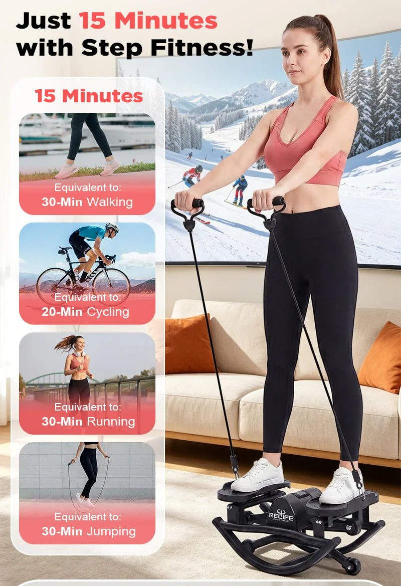 Relife 3D Lateral Rocking Stepper With Resistance Bands