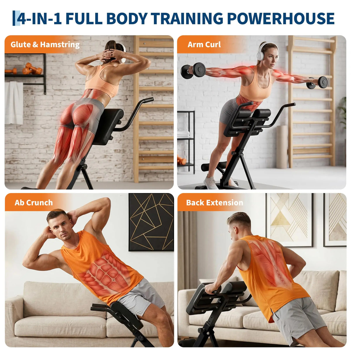 HiMISS Adjustable Roman Chair Hyperextension Bench For Home Gym