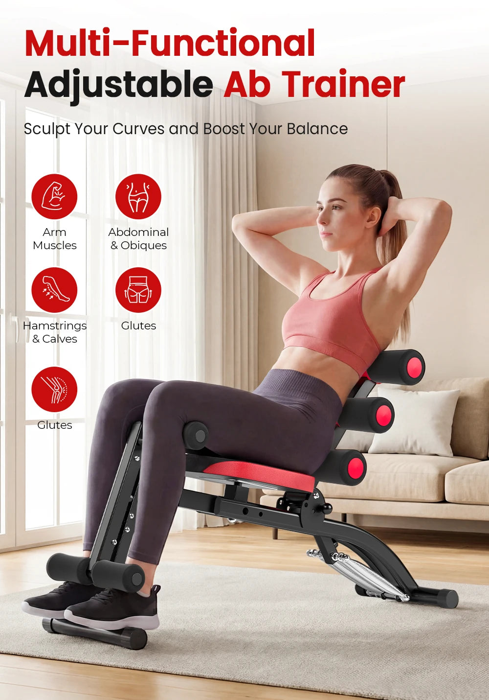 6 In 1 Adjustable Ab Workout Bench Foldable Home Gym