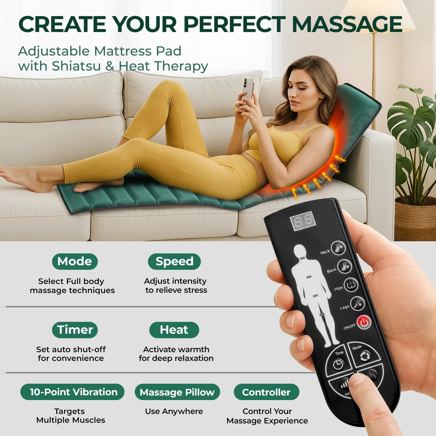 HIMOUTA Full Body Massage Mat With Heat And 10 Motors