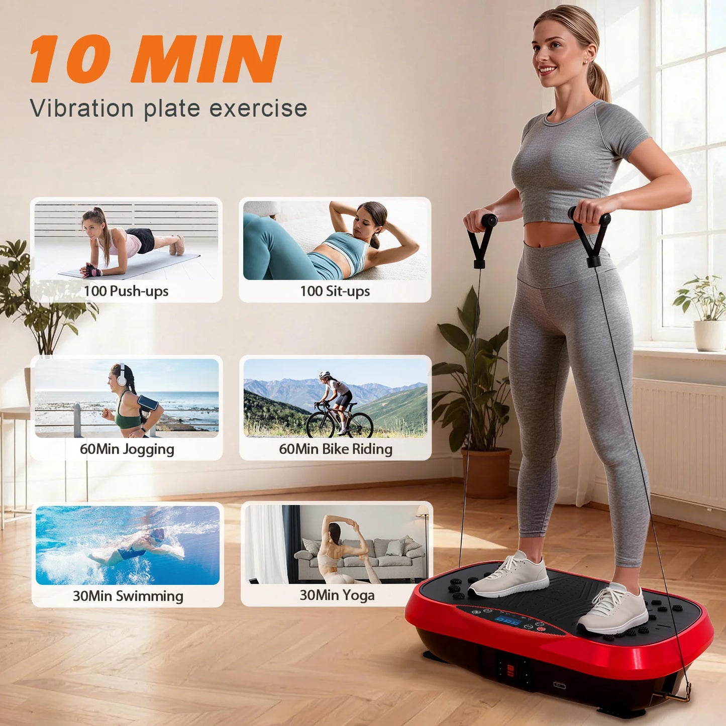Portable Vibration Plate Exercise Machine With Full Body Resistance Bands