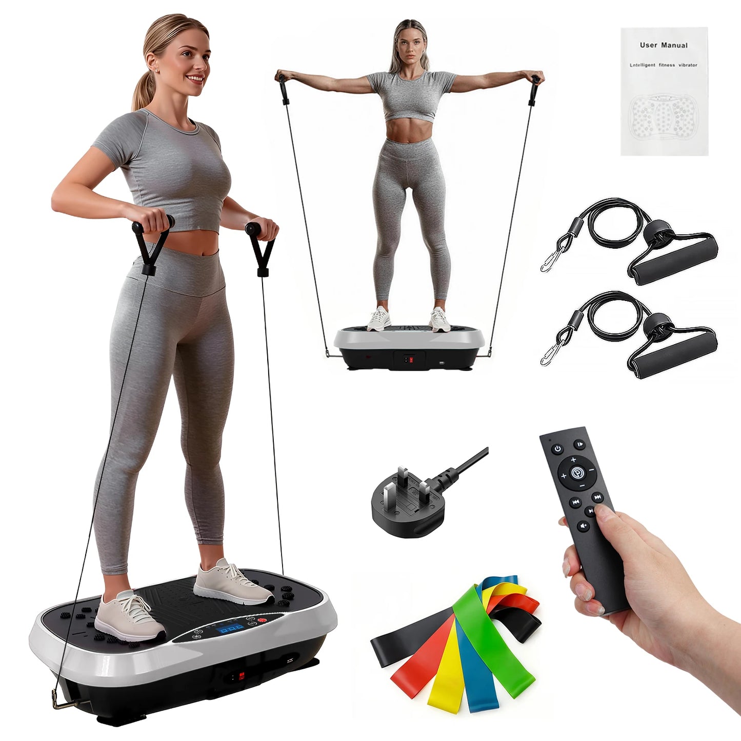 Portable Vibration Plate Exercise Machine With Full Body Resistance Bands