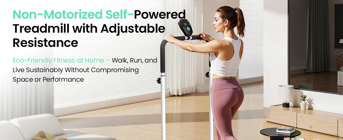 AKLUER Manual Treadmill With Dual Flywheel And LCD Monitor