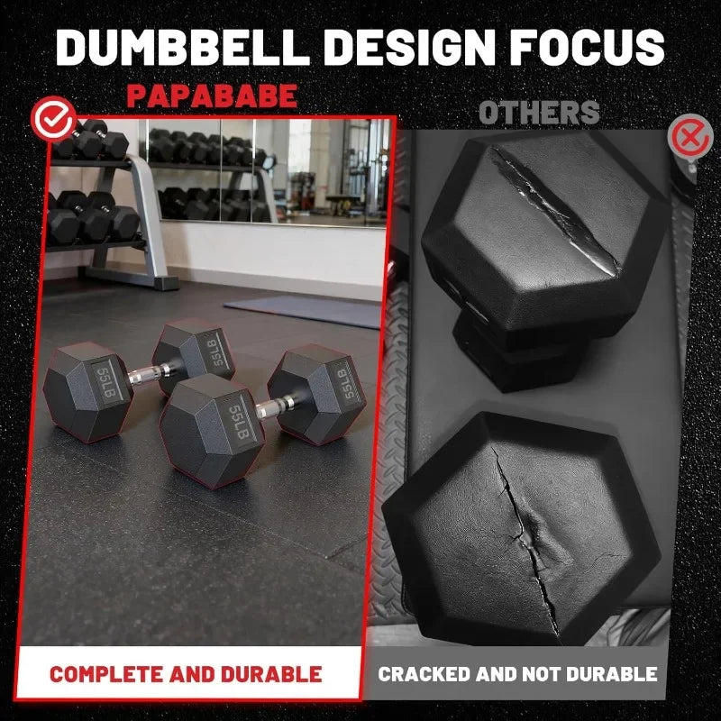 Hex Dumbbell Set With Rack And Rubber Coated Weights