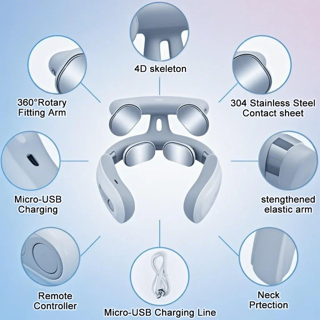 Electronic Four-Head USB Neck Massager With Heating Breathing Light