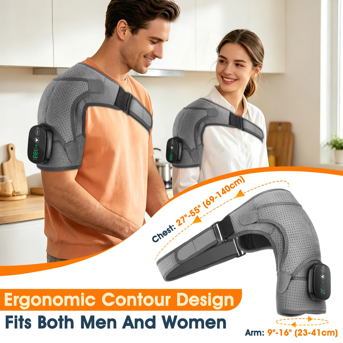Cordless Electric Heating Shouder Massager Brace, 3 Heat & Vibration Thermal Cervical Muscel Relax, Shoulder Warmer Massage Belt