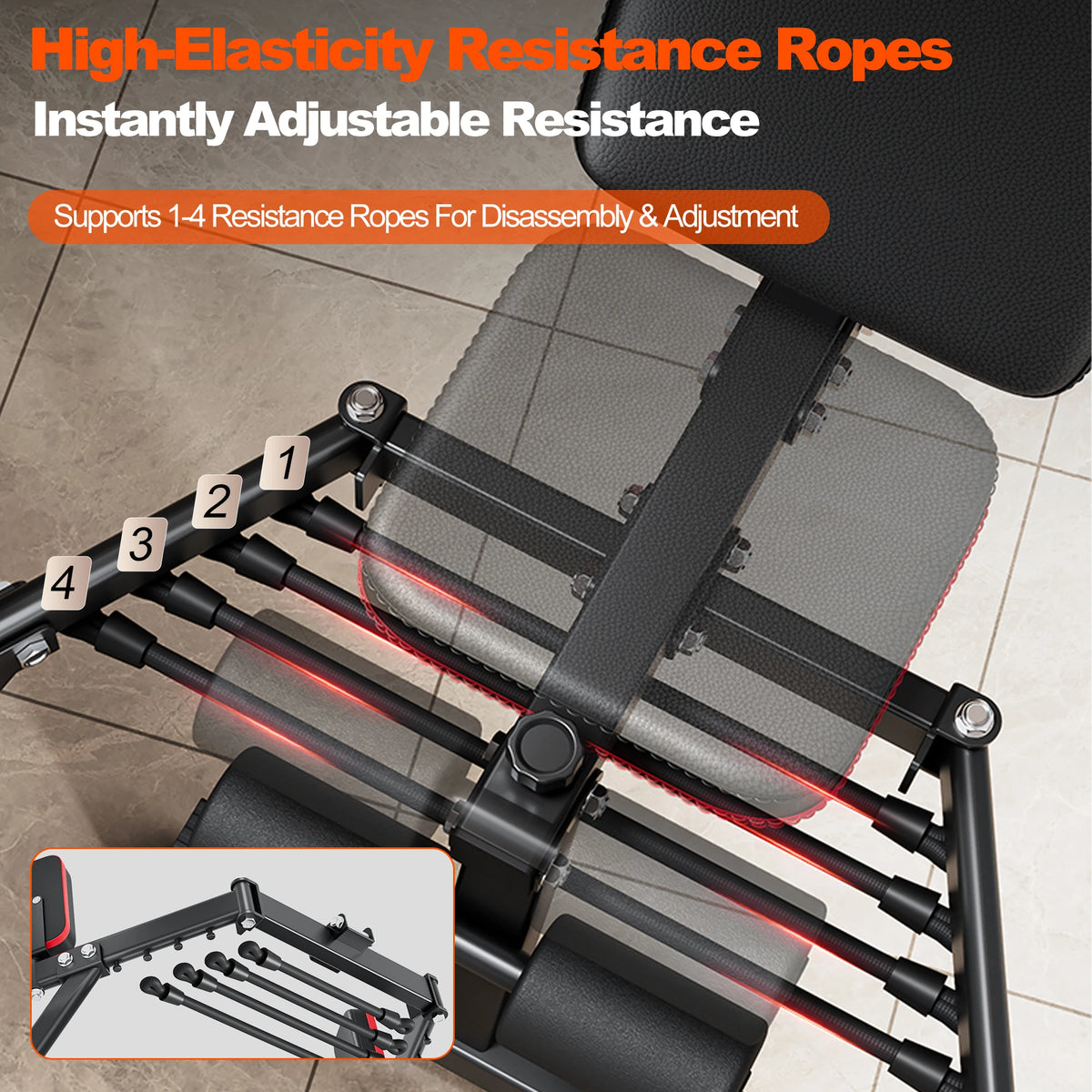Adjustable Weight Bench With Hip Abduction And Resistance Ropes