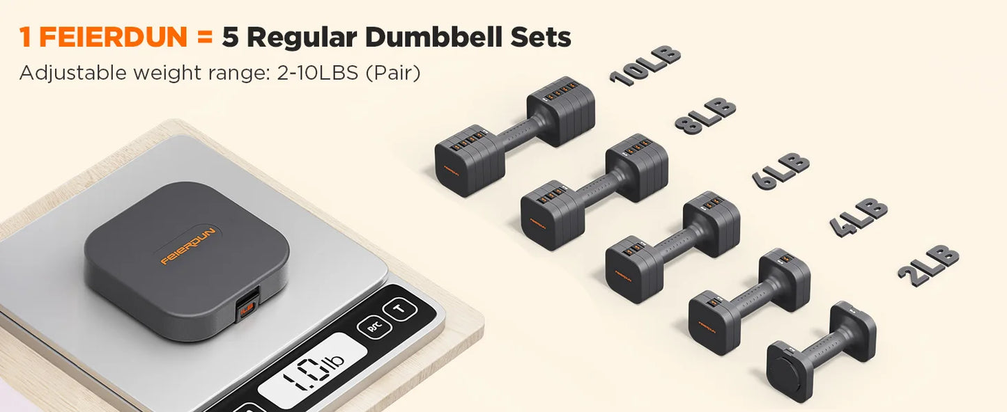 FED Fitness Adjustable Dumbbells 5 in 1 Set Home Gym