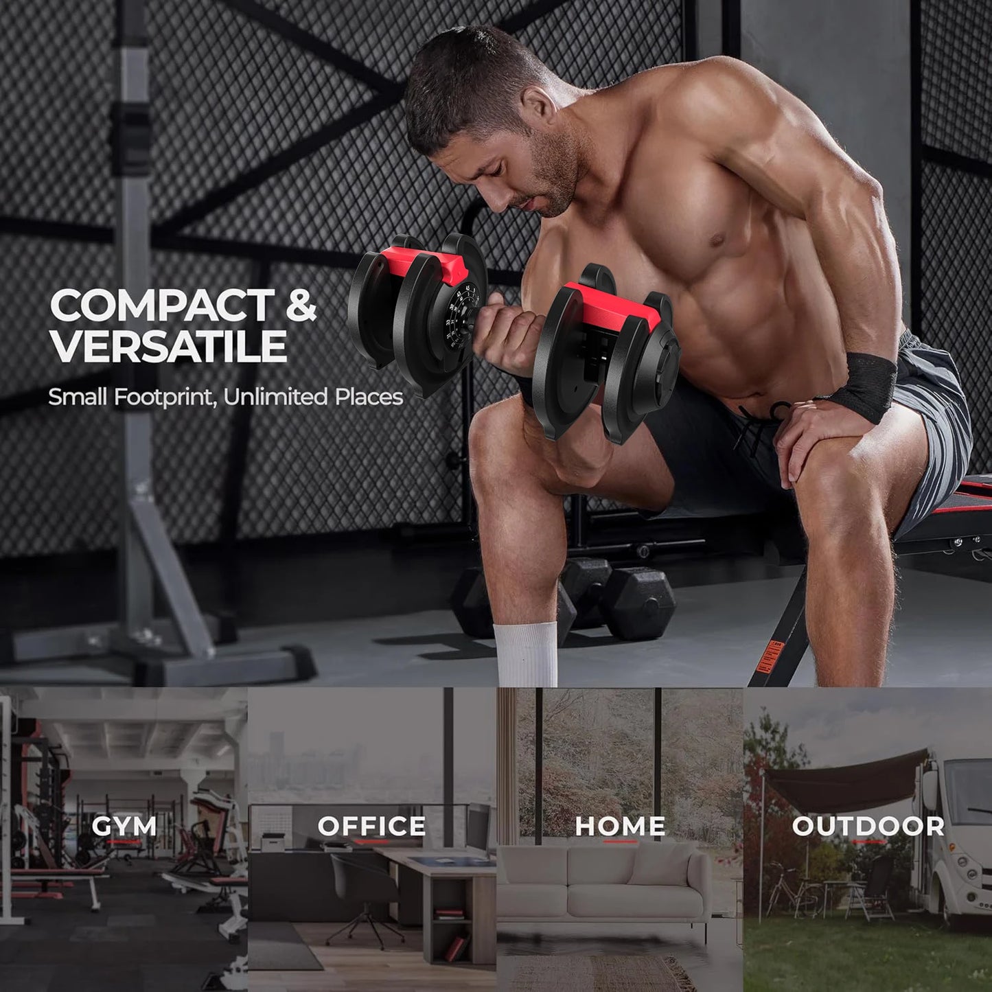 Airhot KERDOM Adjustable Dumbbell 2 To 43 Lbs 3In1