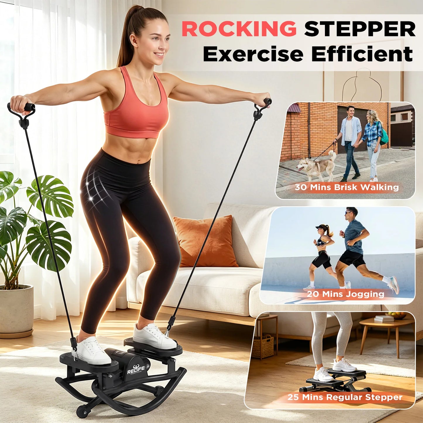Relife 3D Lateral Rocking Stepper With Resistance Bands