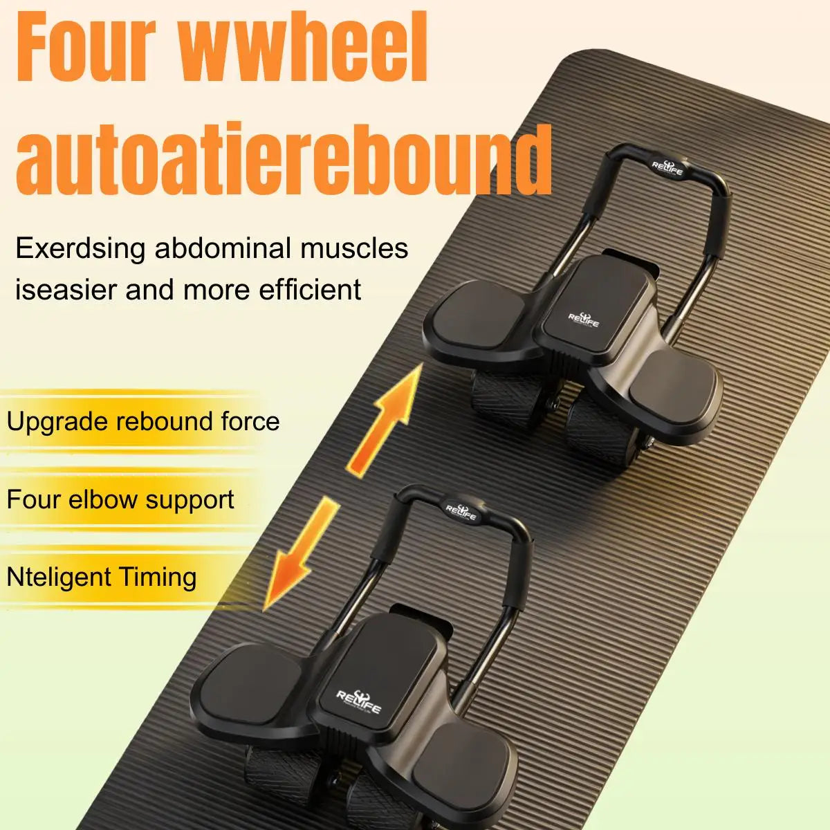 Ab Wheel Roller With Elbow Support And Knee Mat Four-Wheel