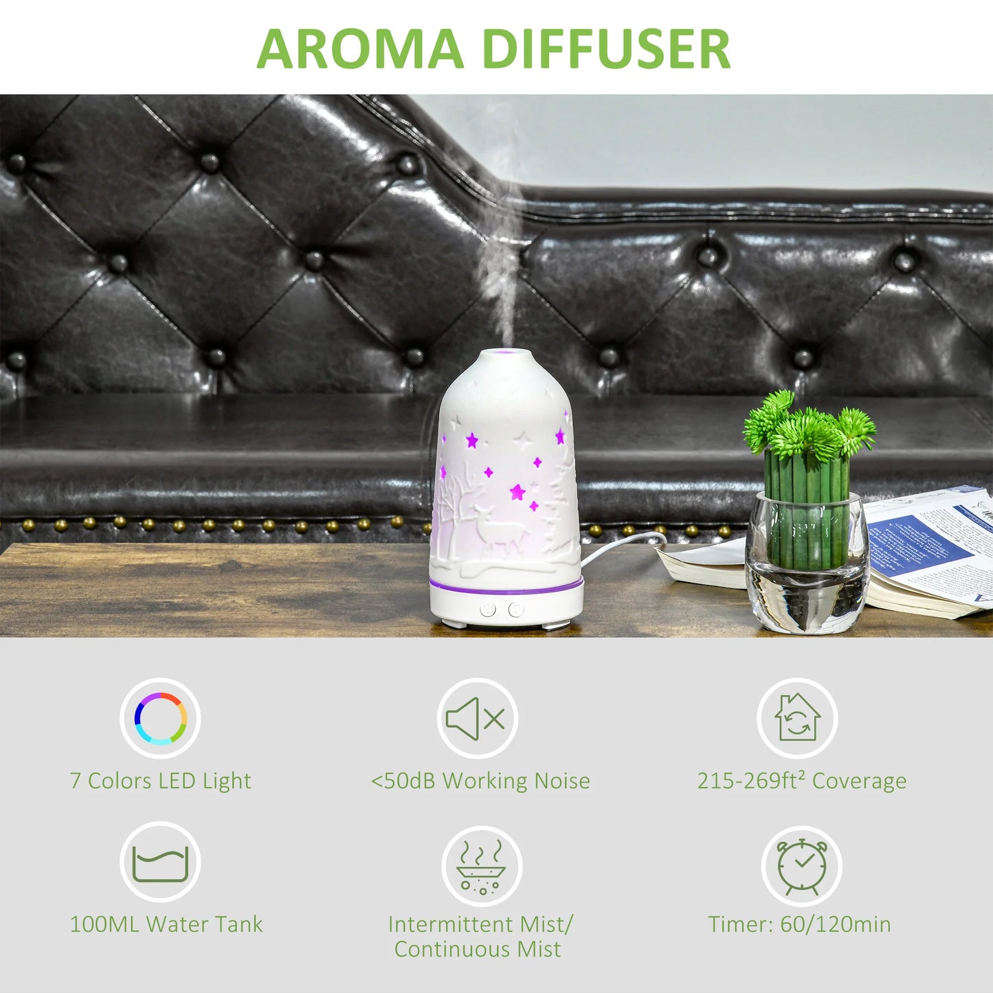 Ultrasonic Aromatherapy Diffuser Humidifier With Ceramic Cover And LED