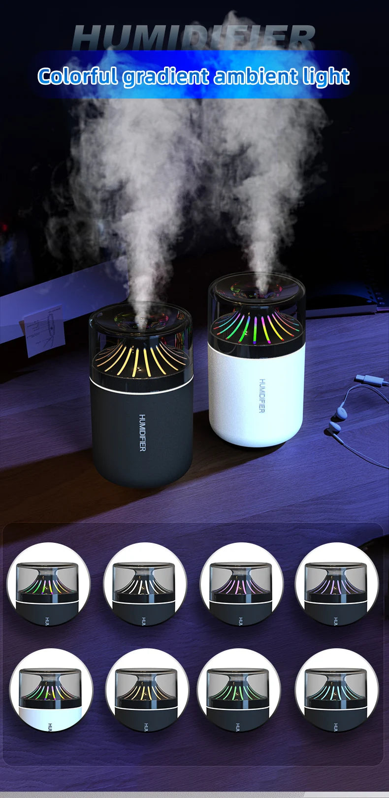 Seavidar Colorful Atmosphere Light Humidifier Vehicle Mounted Noise Reduction