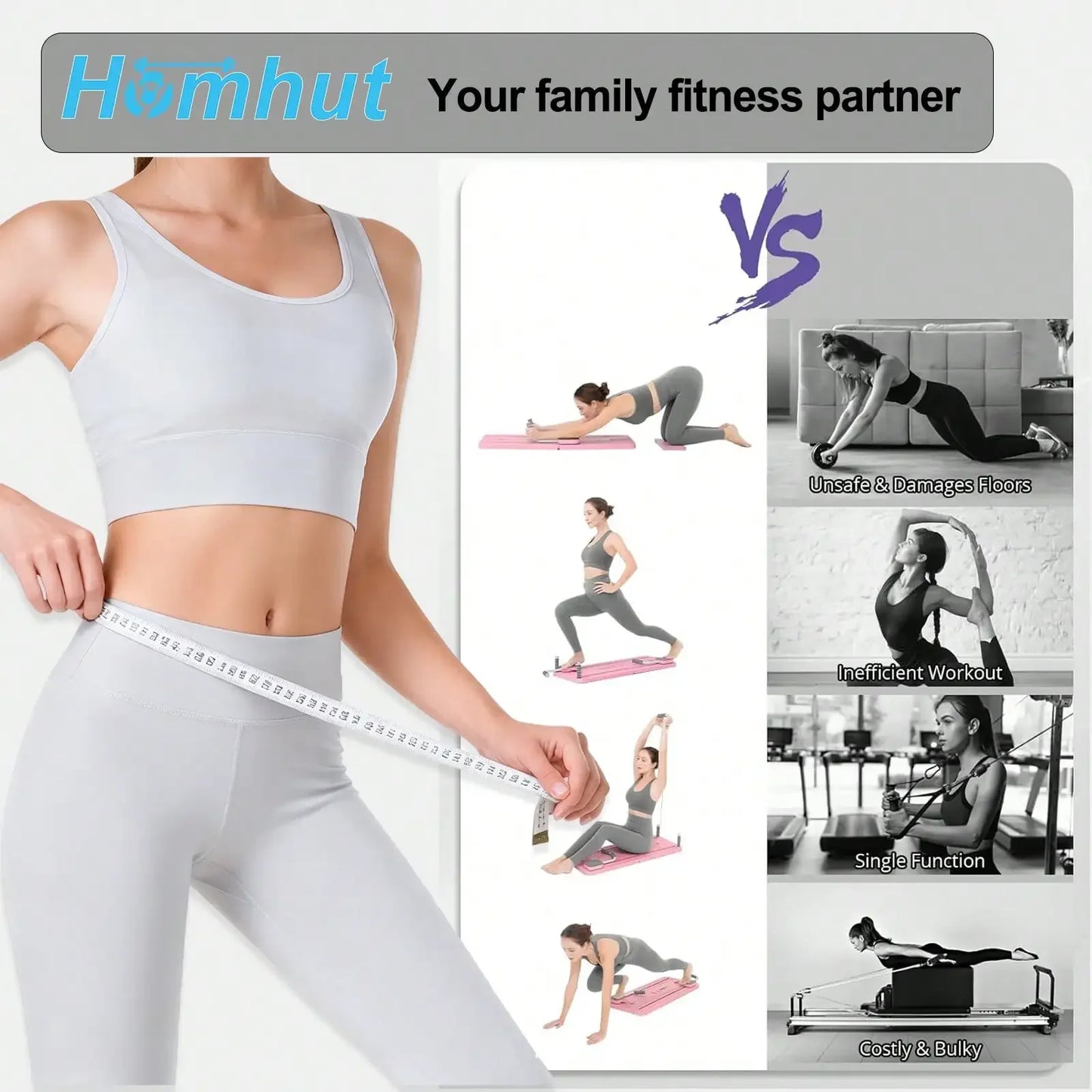 Pilates Sliding Board Foldable Core Trainer With Resistance Bands