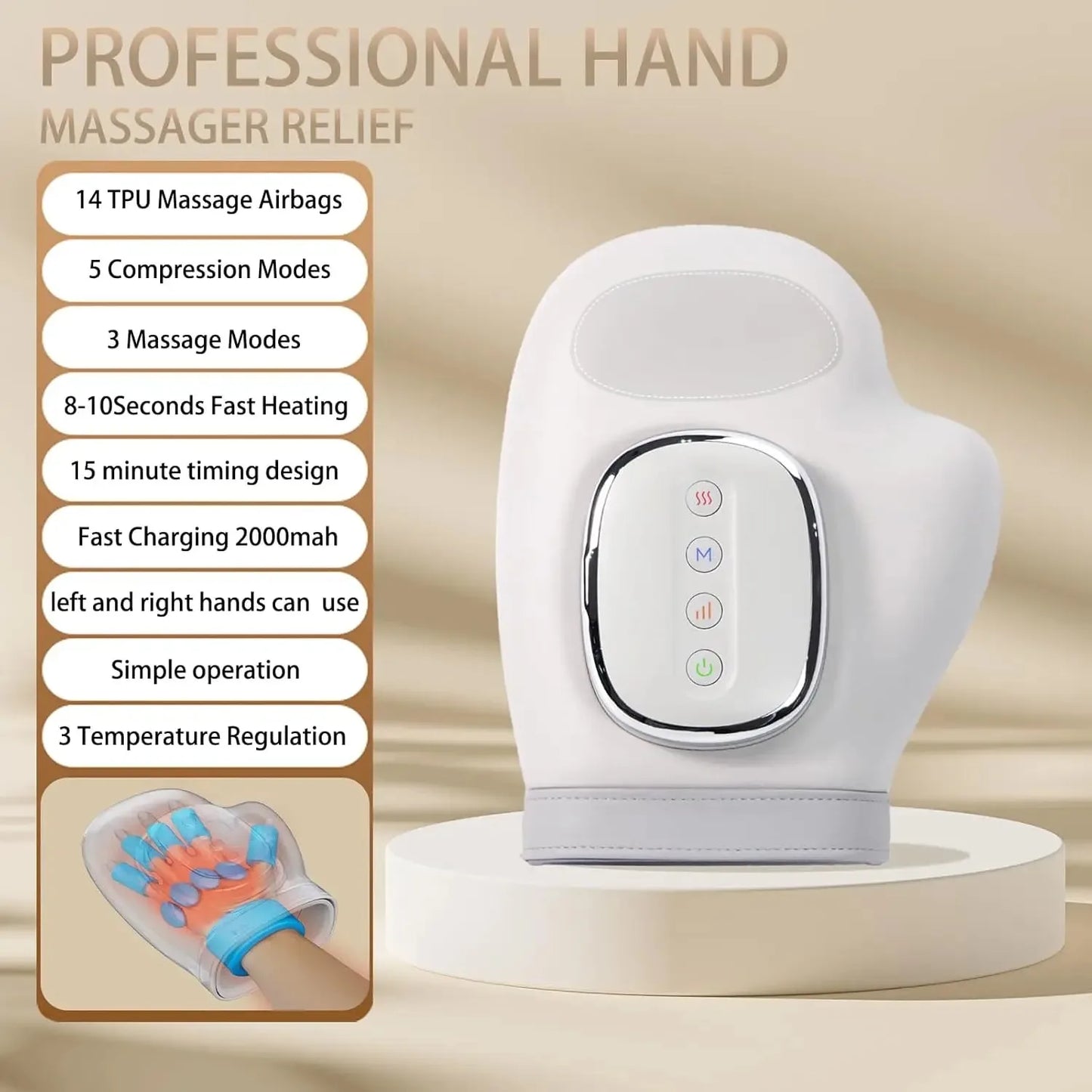 Hand Massager With Heat Airbag Compression Carpal Tunnel Wrist Kneading