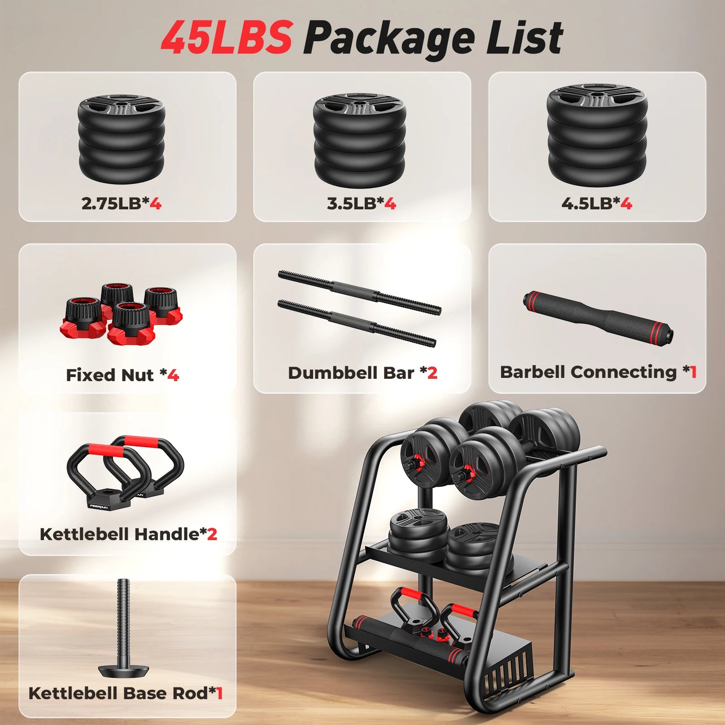FED Fitness FITPLAM 5 In 1 Adjustable Dumbbell Set 90LB