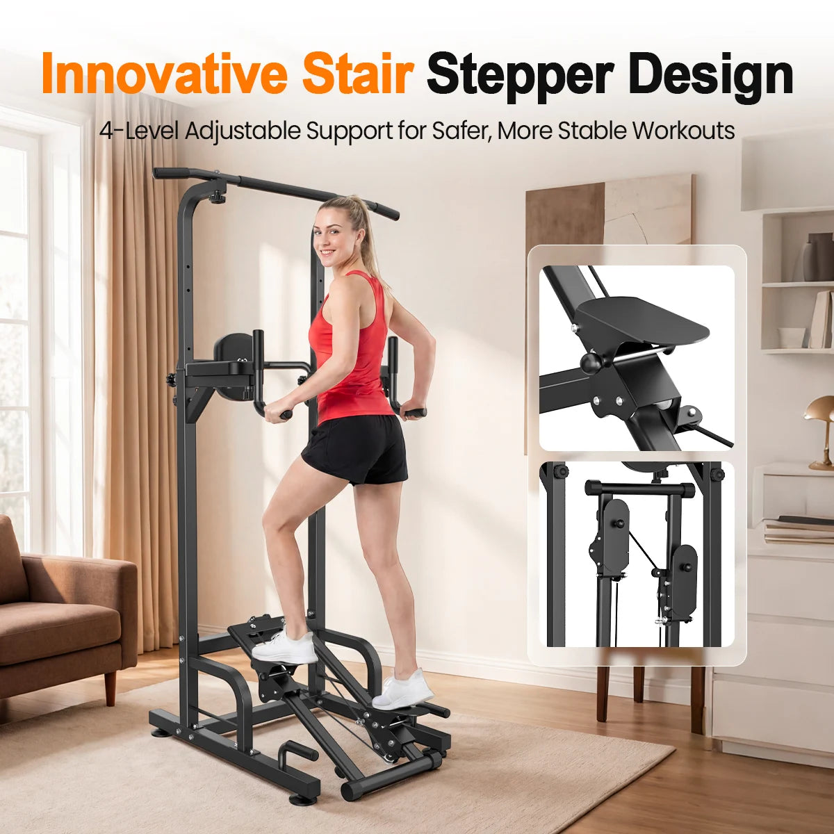 Power Tower Pull Up Dip Station Adjustable Height 450LBS