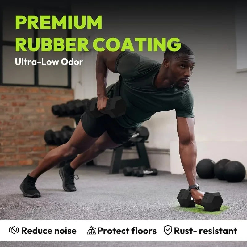 HANDBODE Rubber Coated Hex Dumbbells Set With A Frame Rack