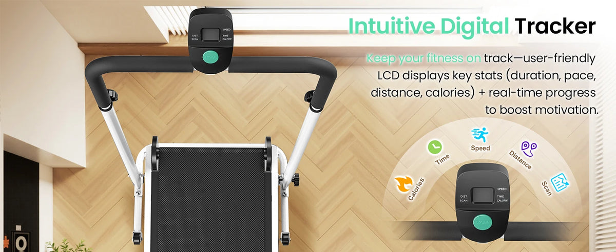 AKLUER Manual Treadmill With Dual Flywheel And LCD Monitor