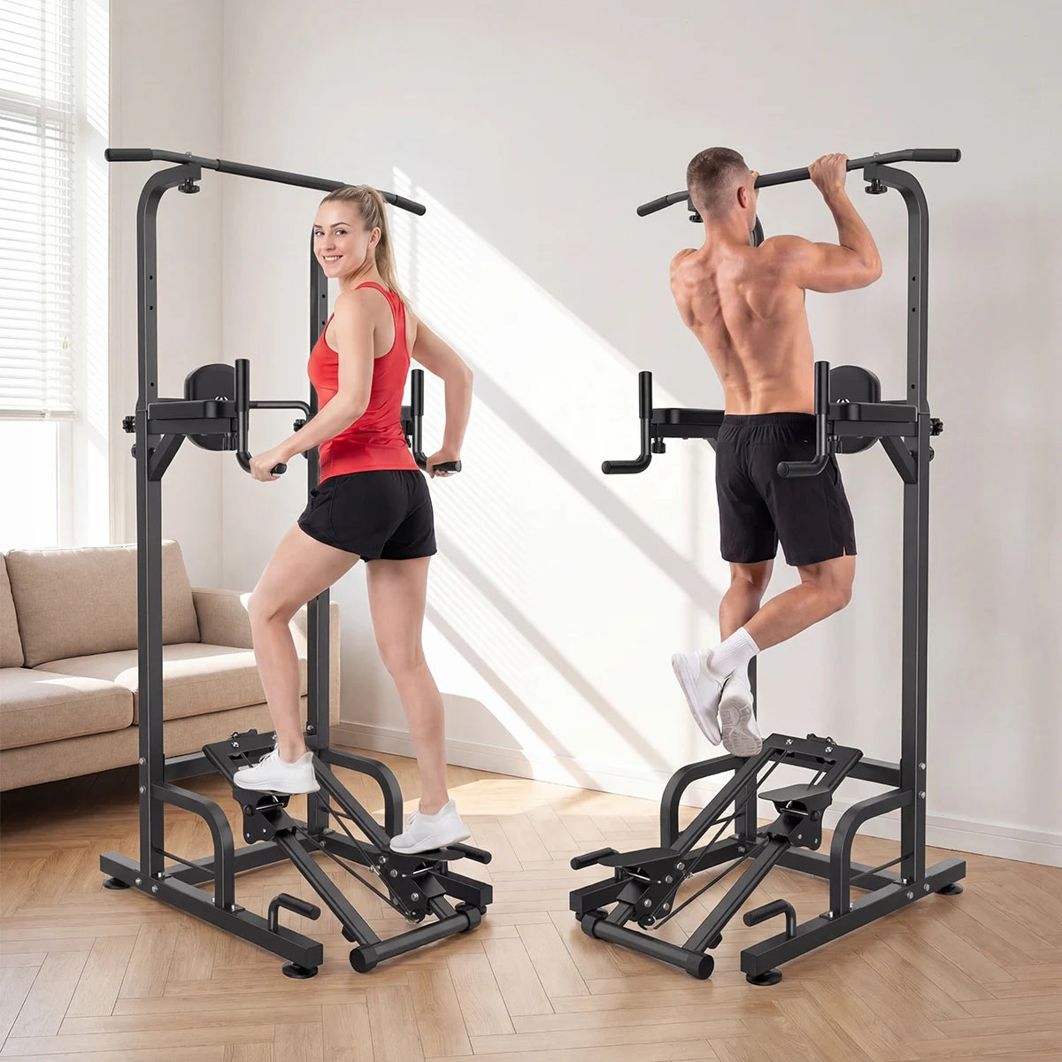 Power Tower Pull Up Dip Station Adjustable Height 450LBS