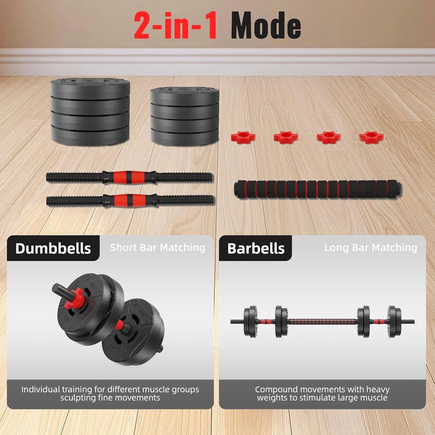 2 In 1 Adjustable Dumbbell Barbell Set For Home Fitness