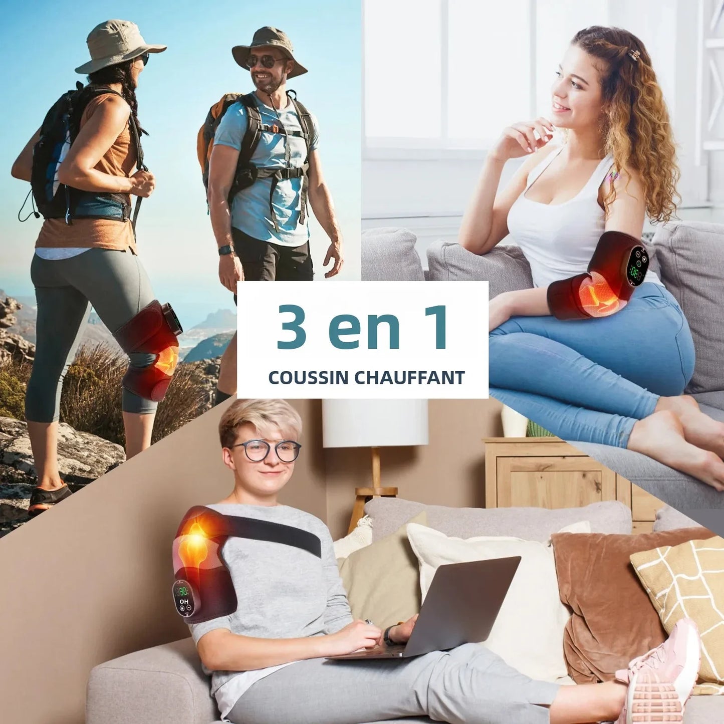 Charging 3-In-1 Cordless Heating Knee Massage Wrap With Six-Level Therapeutic-Heat