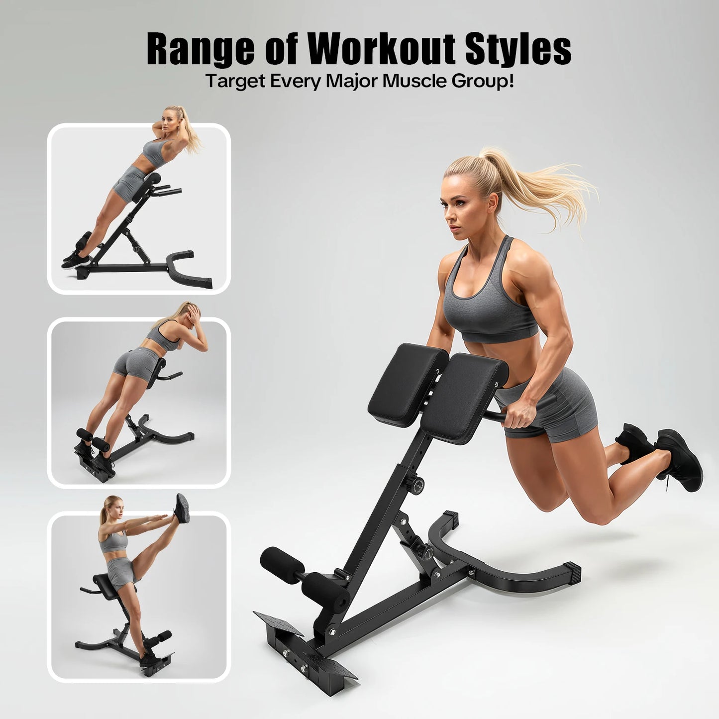 Adjustable Hyperextension Bench 150kg Capacity Roman Chair With Ab Pad
