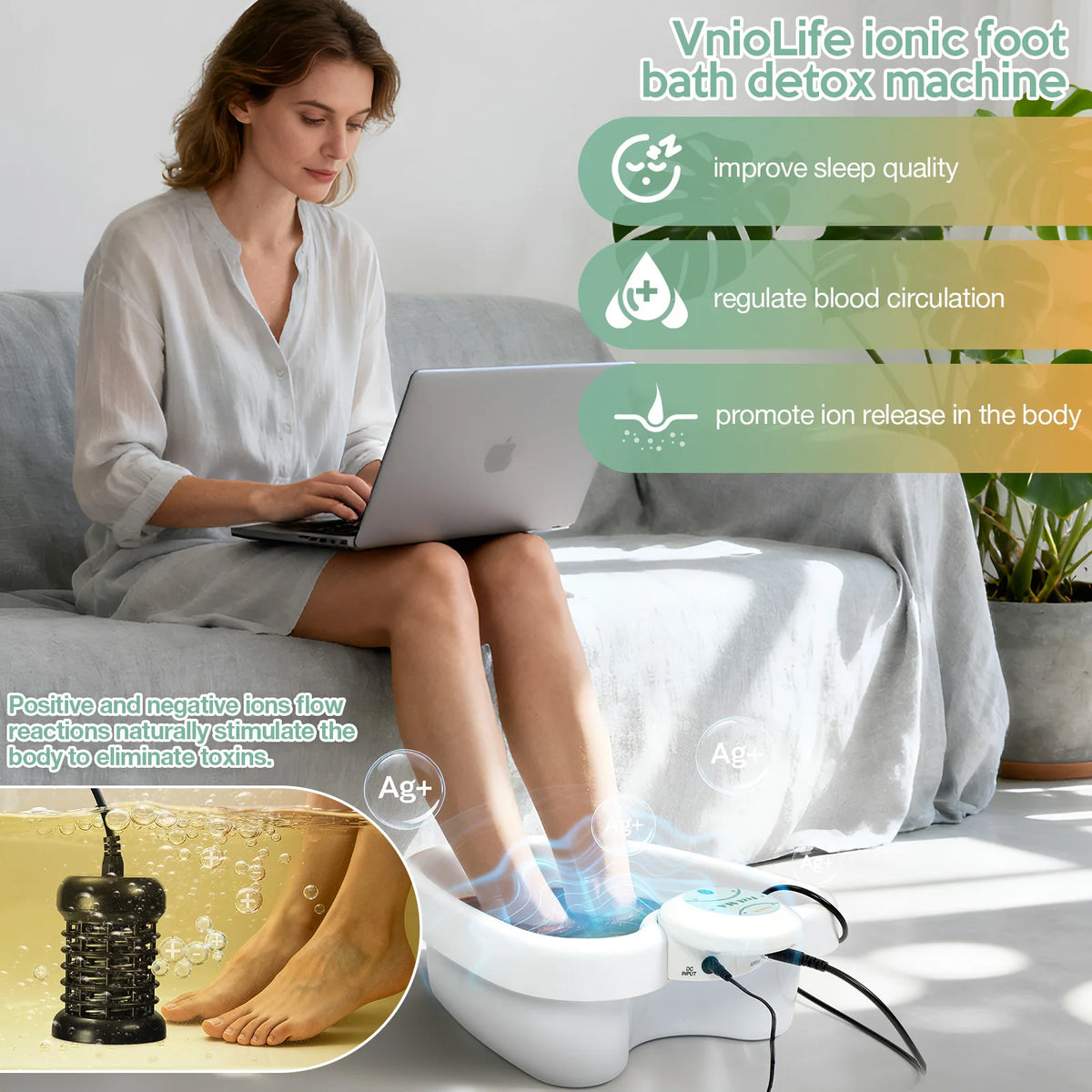 Ionic Foot Bath Detox Machine with Basin | Foot Detox Machine For Home Use, Salon, Beauty Spa Club, Detox Foot Bath With 2 Arrays, 100 Tub Liners
