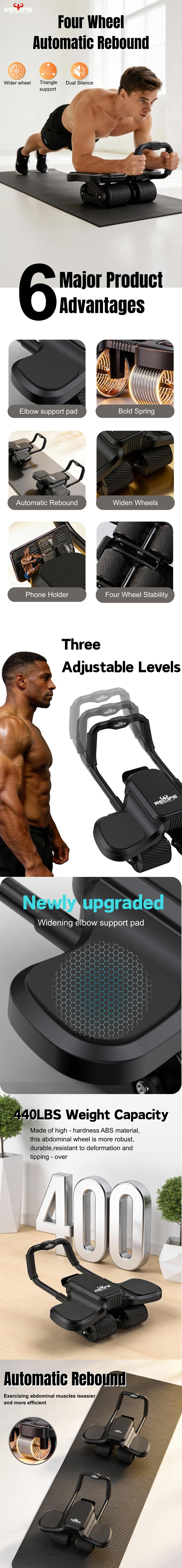 Ab Wheel Roller With Elbow Support And Knee Mat Four-Wheel
